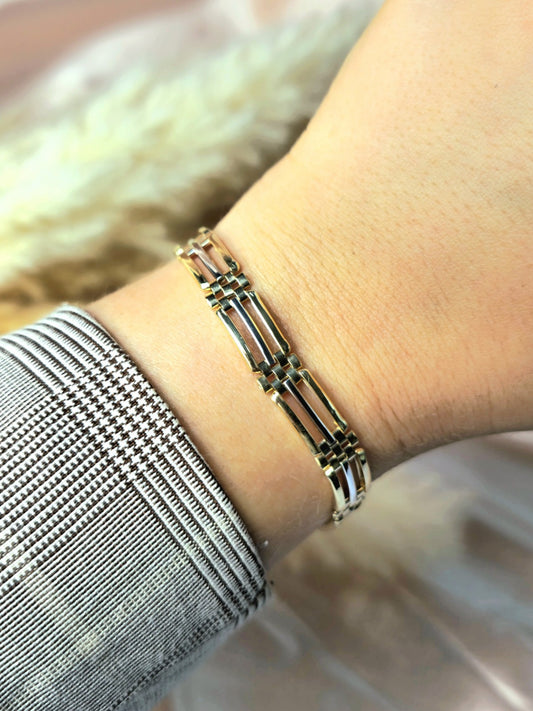 New 9ct Yellow Gold Chunky Three Row Modern Gate Bracelet 7.5'' long solid
