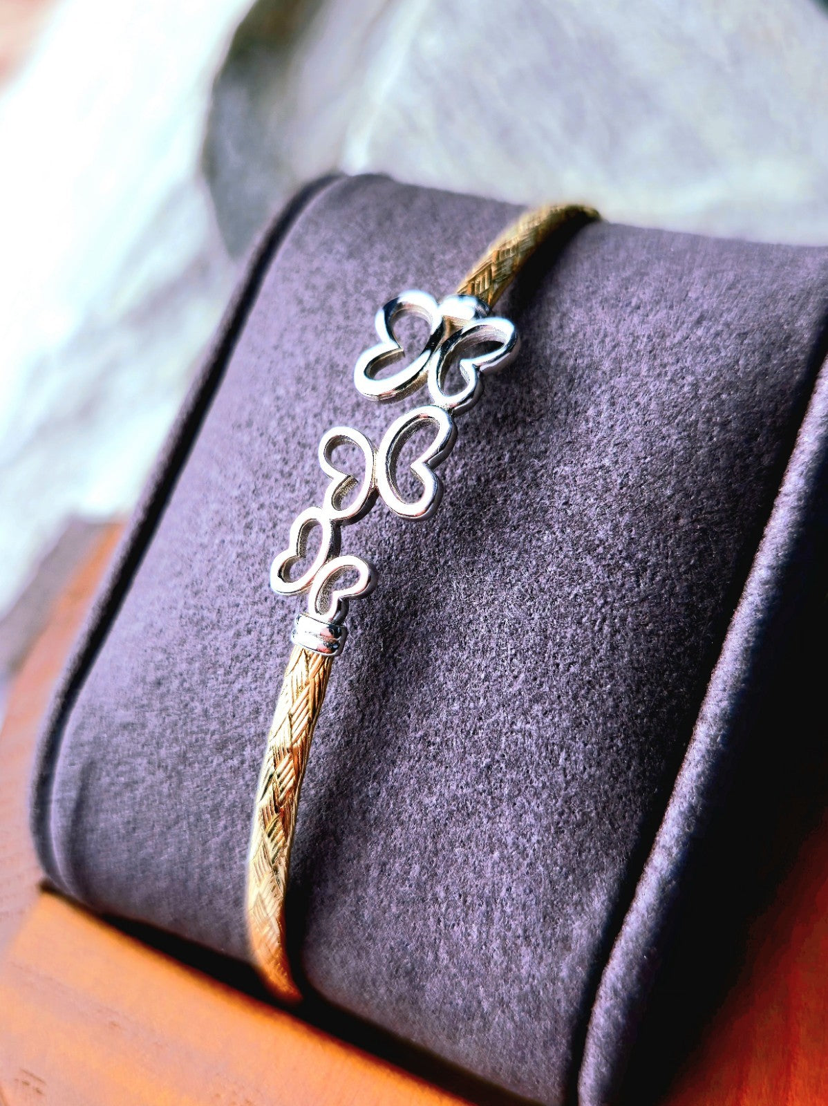 New Solid 9ct Yellow/White Gold Butterfly Bracelet 3 Butterflies Bangle Hallmark