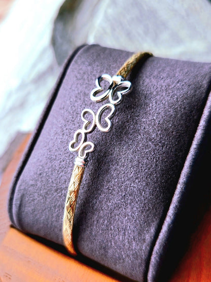 New Solid 9ct Yellow/White Gold Butterfly Bracelet 3 Butterflies Bangle Hallmark