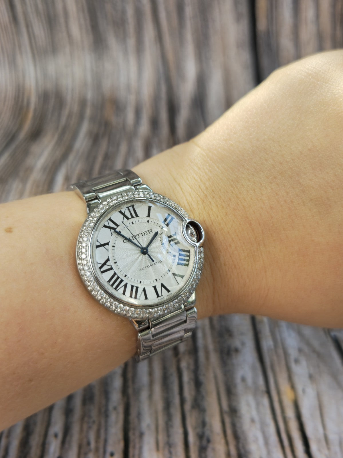 Cartier Ballon Bleu 36mm Steel Automatic Watch 2 Raw Diamond Bezel 3005 Papers