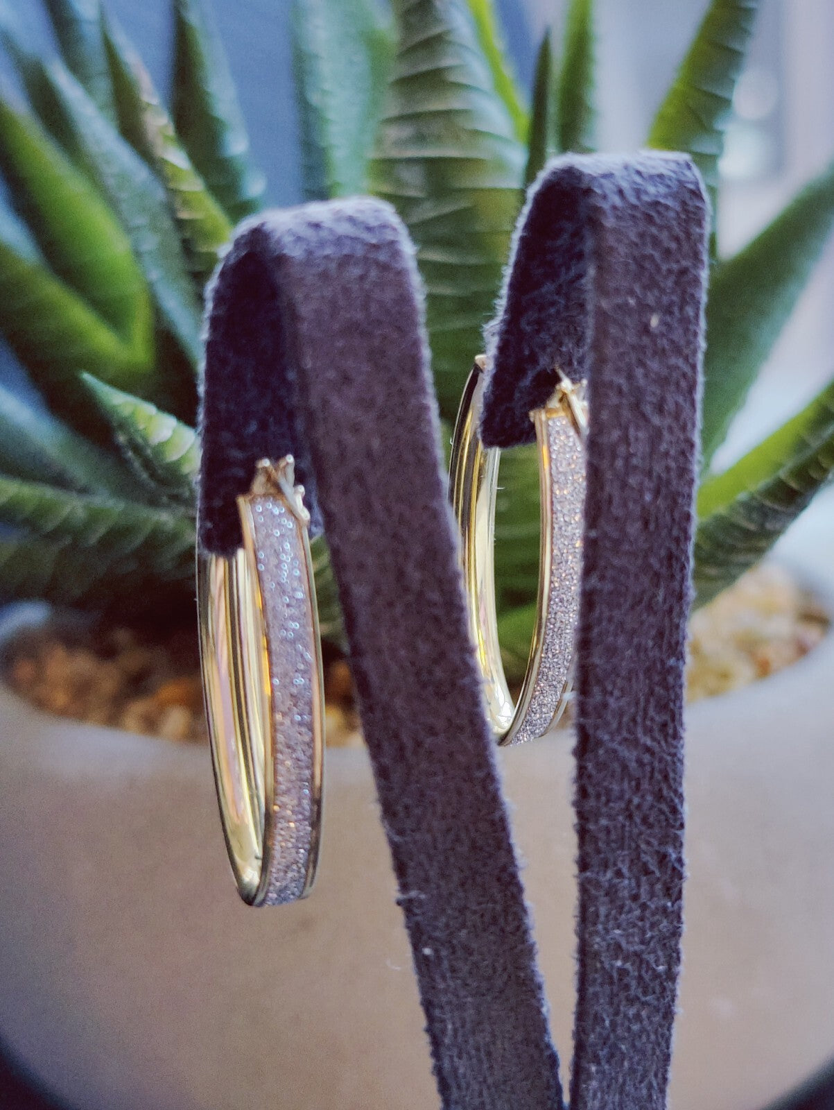 NEW 9ct Solid Yellow/White Gold GLITTERED Earrings Drops Hoops