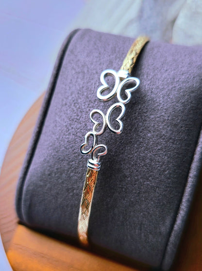 New Solid 9ct Yellow/White Gold Butterfly Bracelet 3 Butterflies Bangle Hallmark