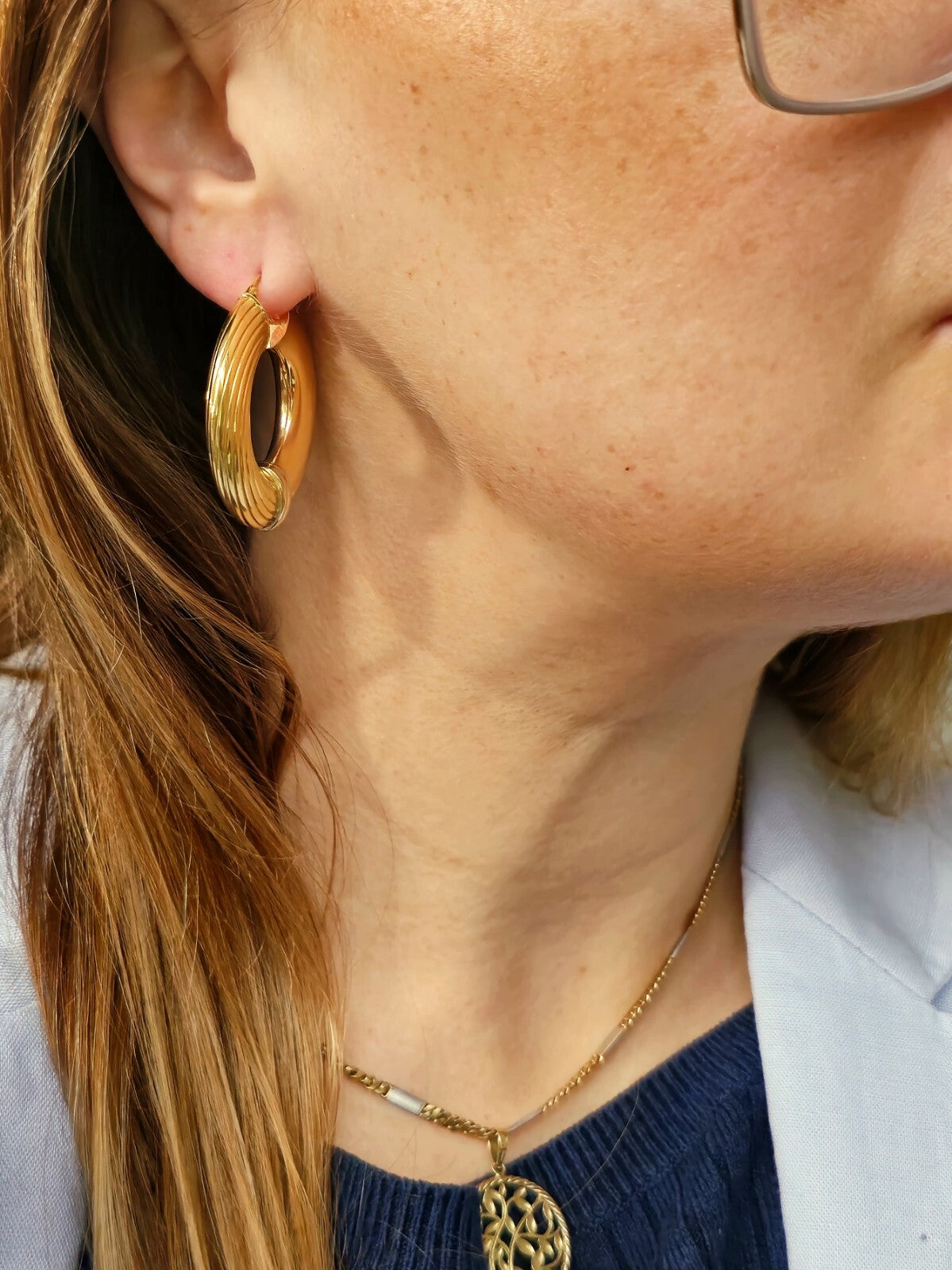 18ct Yellow Gold CHUNKY ROUND CREOLE HOOP EARRINGS Fashion 37mm Hoops Thick