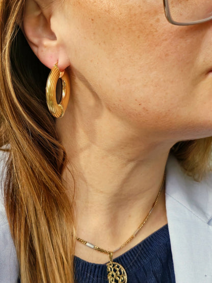 18ct Yellow Gold CHUNKY ROUND CREOLE HOOP EARRINGS Fashion 37mm Hoops Thick
