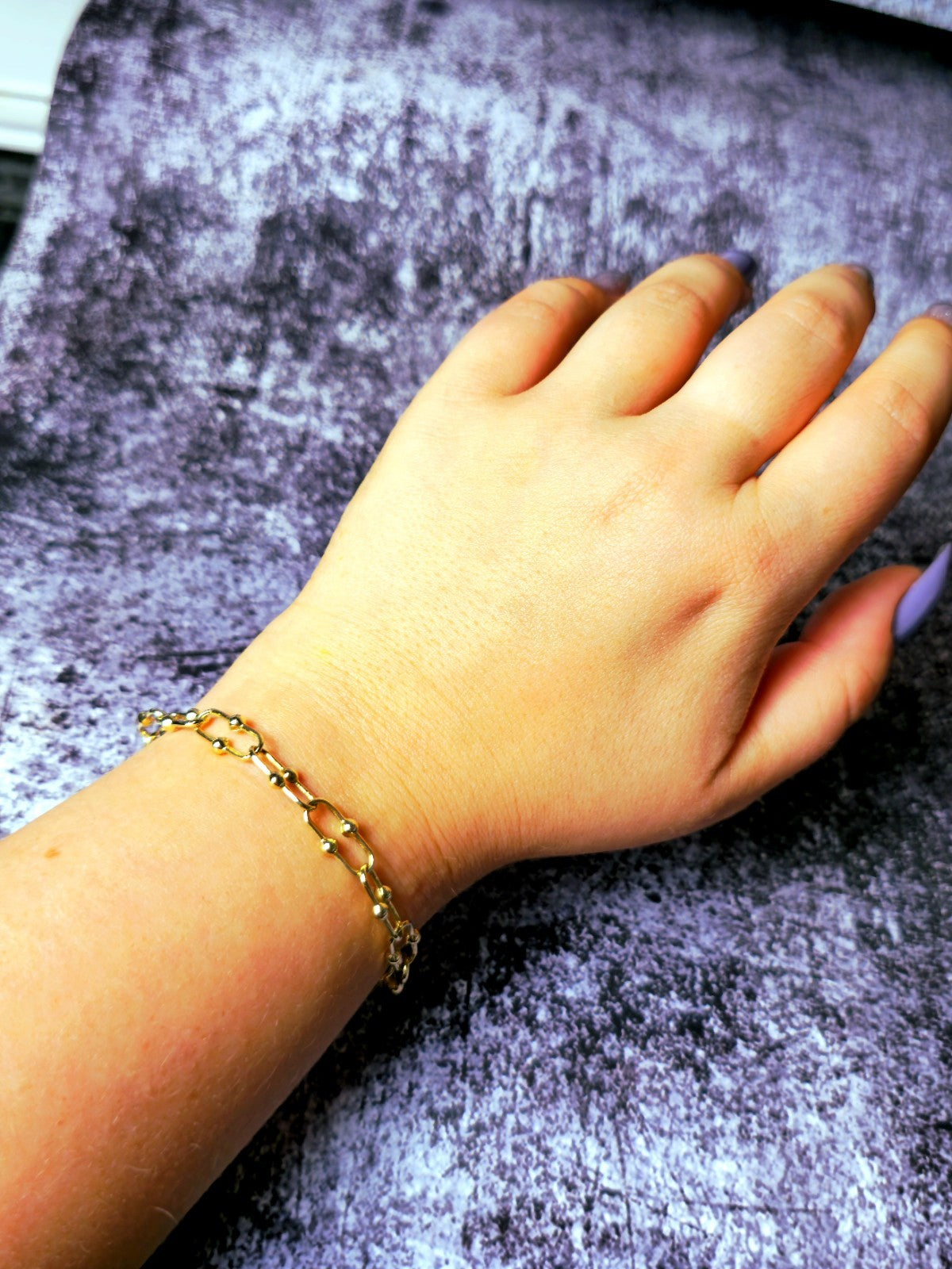 9K Yellow Gold Interlink Ball Bubble Horseshoe U Shape Chain Bracelet 18cm 7.1''