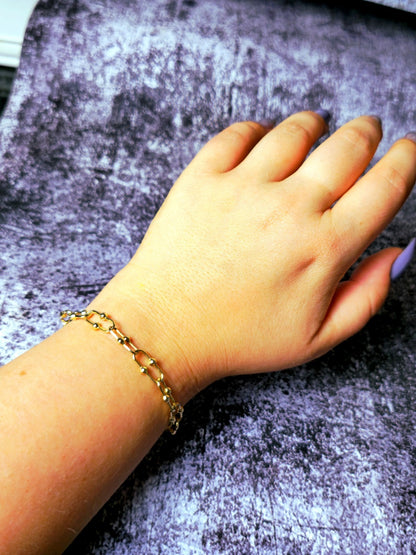 9K Yellow Gold Interlink Ball Bubble Horseshoe U Shape Chain Bracelet 18cm 7.1''