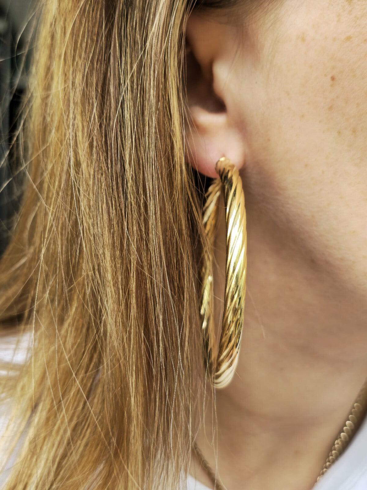 Big 9ct Yellow Gold Twisted Hoop Earrings Creole Huge Twist Hoops 60mm 9g