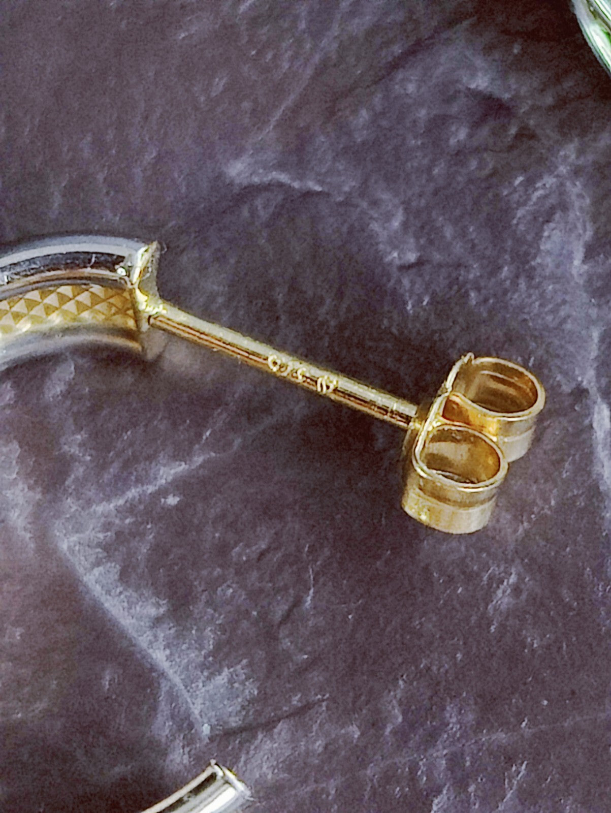 NEW 9ct Solid Yellow/White Gold Half Hoop Earrings Studs Diamond Cut Pattern