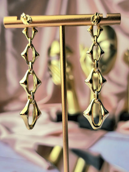 New 9ct Solid Yellow Gold Drop Dangling Earrings 6.35CM Long Chunky Boohoo Drops