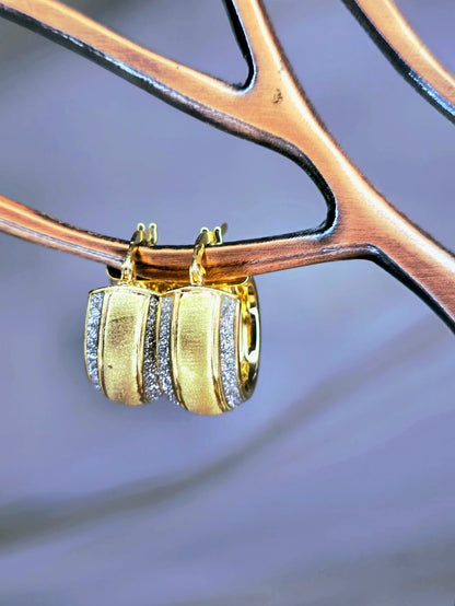 9ct Solid Yellow Gold Wide Hoop Earrings Damond Dust Hoops Glitter Moon-dust