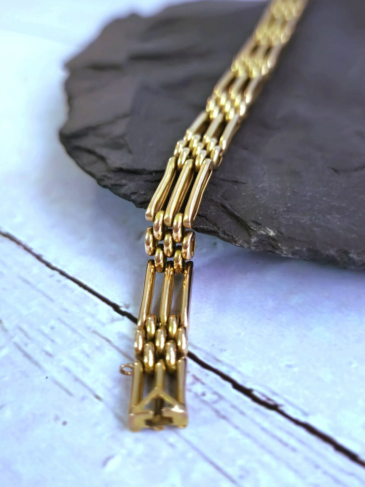 Vintage 15ct Rose/Pink Gold Gate Mesh Bracelet Link 20.8cm 13g Unisex 7.5mm Wide