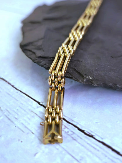 Vintage 15ct Rose/Pink Gold Gate Mesh Bracelet Link 20.8cm 13g Unisex 7.5mm Wide