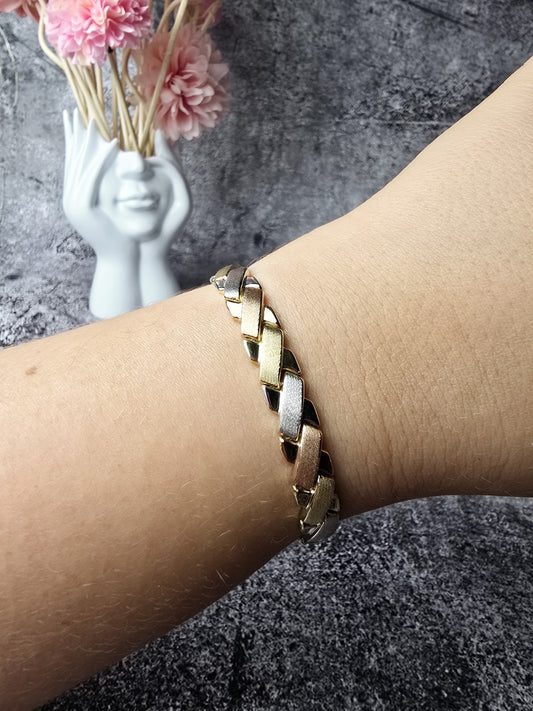 New 9ct Multicolour Gold Braided Chunky Bracelet X Shaped Brushed Matt 7'' long