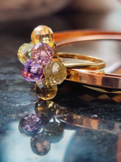 9ct Solid Yellow Gold Dress Ring size K with Citrines and Amethysts Very Unusual