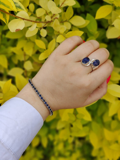 Amazing Lapis Lazuli Ring 925 Sterling Silver Two Stones Twisted Band size R-S