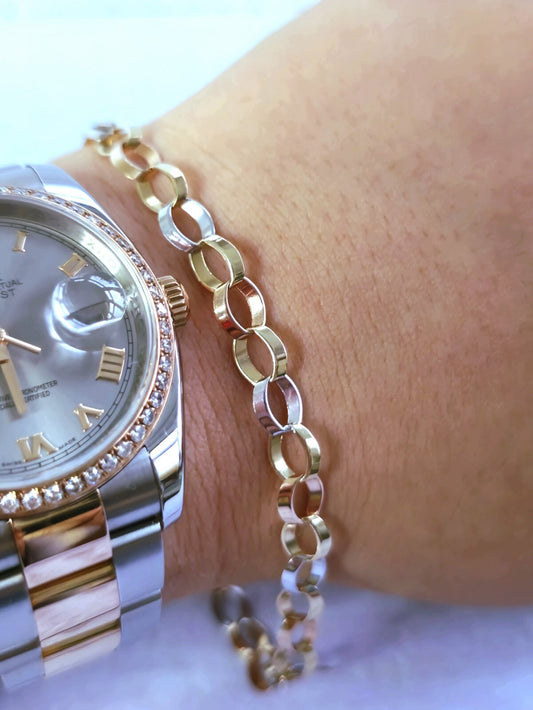 New Solid 9ct Yellow/White/Rose Gold Chain BRACELET Cable Round Link 6mm