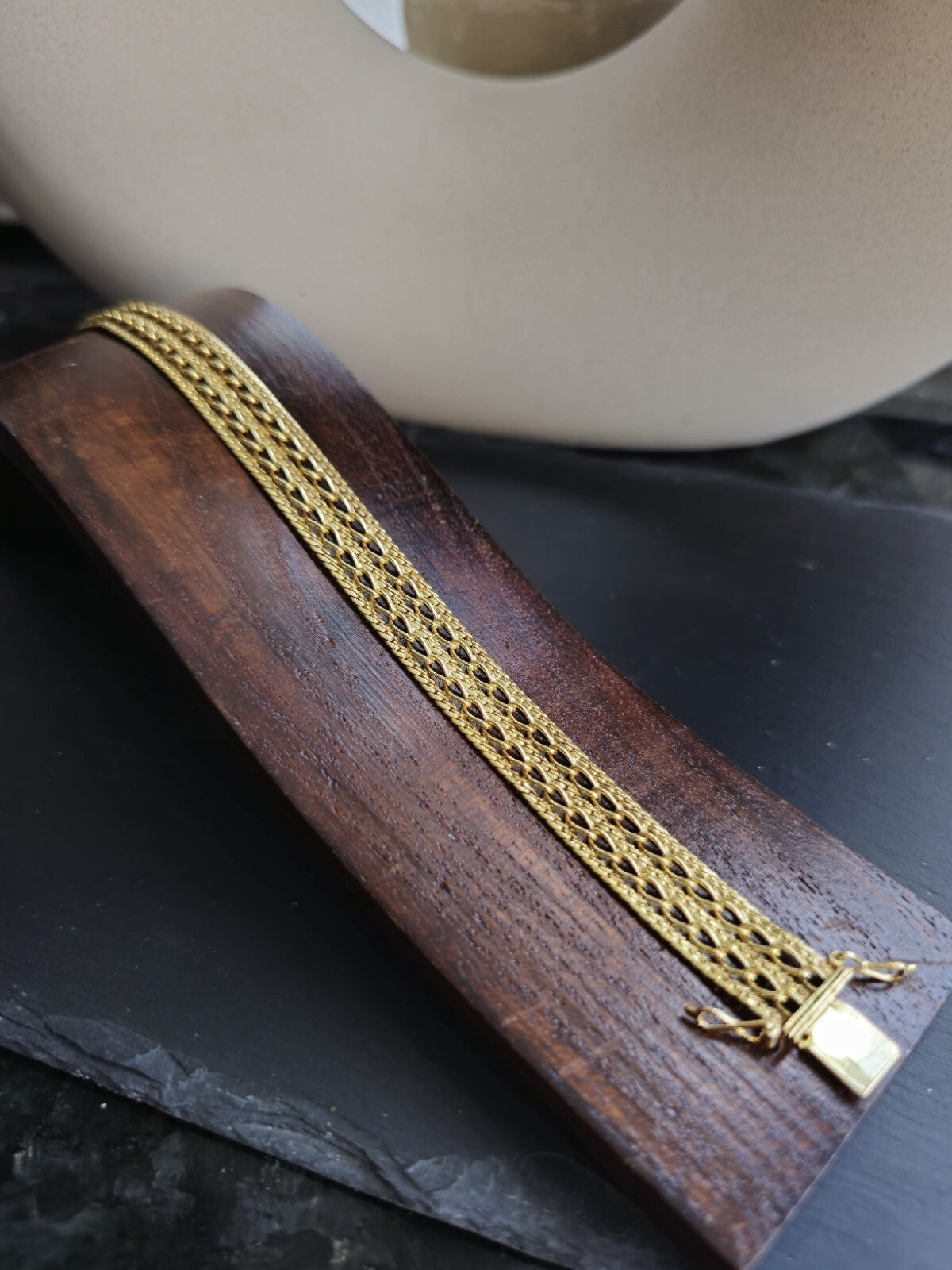 Solid 9ct Yellow Gold Wide Mesh Bracelet Double Link 18cm 14g Unisex Hallmarked 