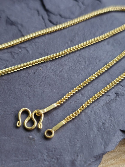 Solid 22K Yellow Gold Wheat/Foxtail Chain 15inch / 35cm Chocker 1.5mm Hook Clasp