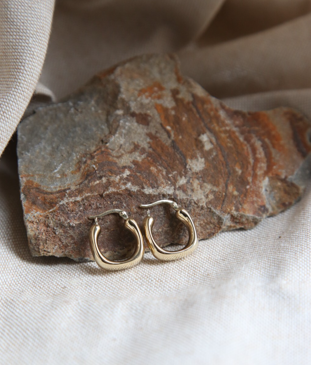 Cute New 9ct Yellow Gold Hoop Square Thick Hoops Earrings Flat 20mm long 375