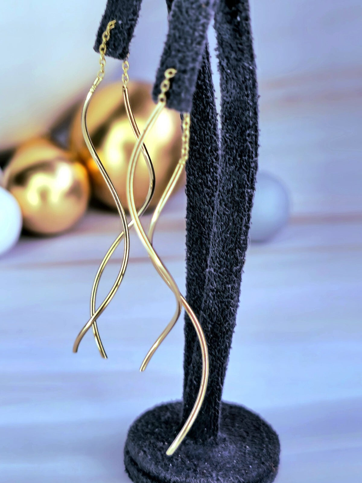 New 9ct Yellow Gold Twist Drop Earrings DOUBLE Squiggle Pull Through Wavy Moving