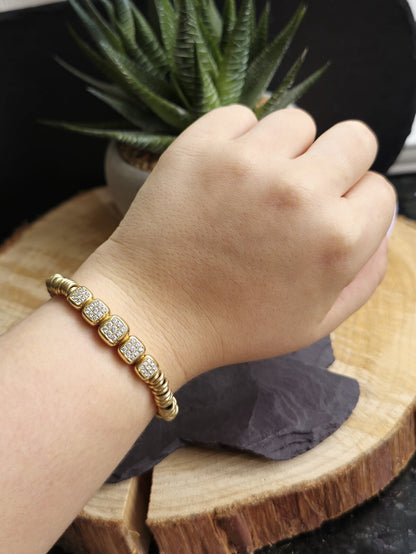 Solid 18k 750 Yellow Gold Diamond Bracelet Heavy Gold Links Circles Expandable