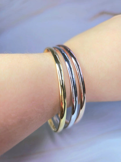 New Set Of 9ct Yellow/White/Rose Gold Round Bangle 4mm Stacking BRACELET 70mm