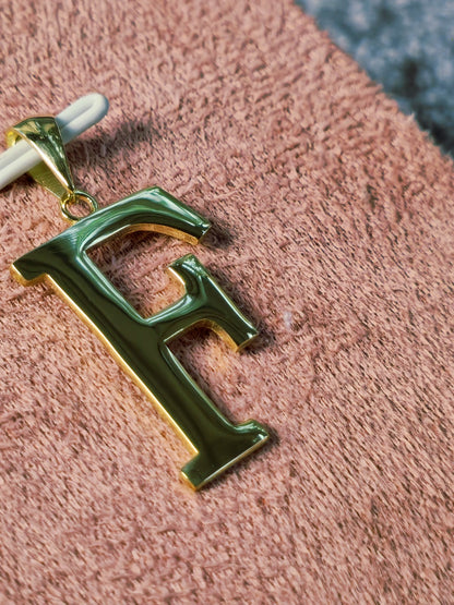 New Solid 9K Yellow Gold Initial Letter F Pendant  Personalised 32mm Hallmarked