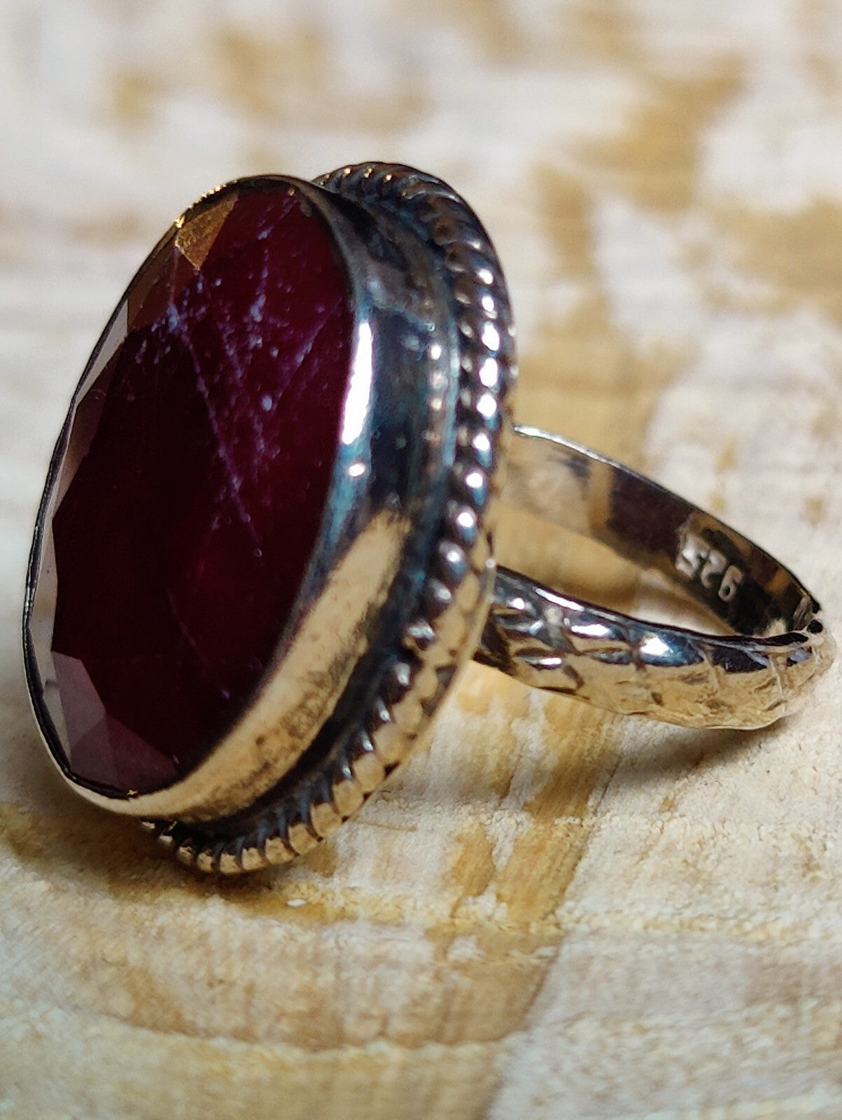 Stunning Vintage Sterling Silver Huge Ruby Ring size P Dress Coctail Statement