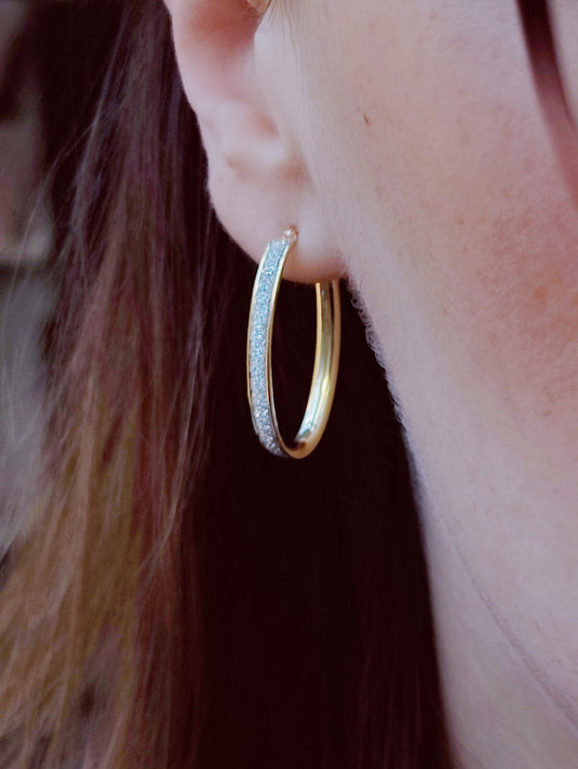 NEW 9ct Solid Yellow/White Gold GLITTERED Earrings Drops Hoops