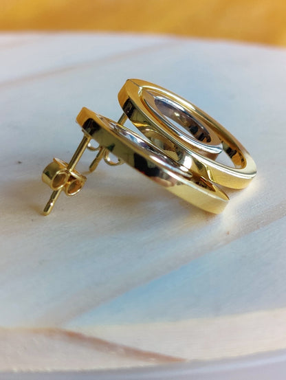 Solid 9ct Yellow White Gold Double Circle Earrings Studs New 2 grams Butterflys