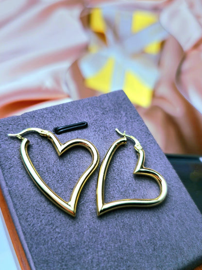 NEW Solid 9ct Yellow Gold Heart Shape Hoop Earrings Hoops Hallmarked