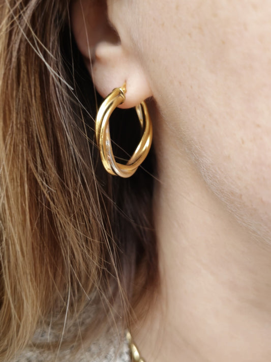 9ct Solid Yellow Gold Twisted Hoop Earrings Creole Hoops 28mm 4.5g Hallmarked