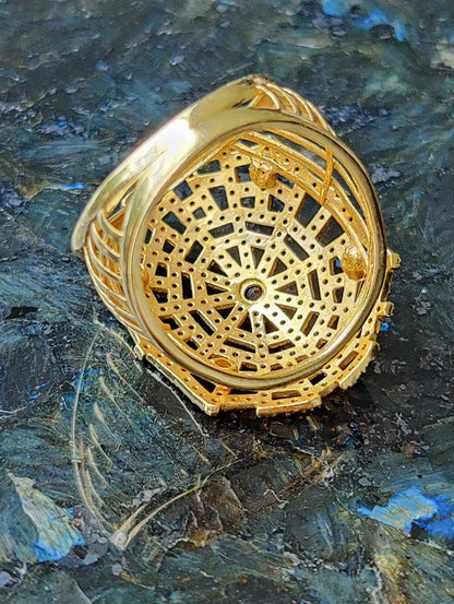 Sapphire and Ruby Spider Web Ring 18K Gold Solid Coctail Unusual Design Q size