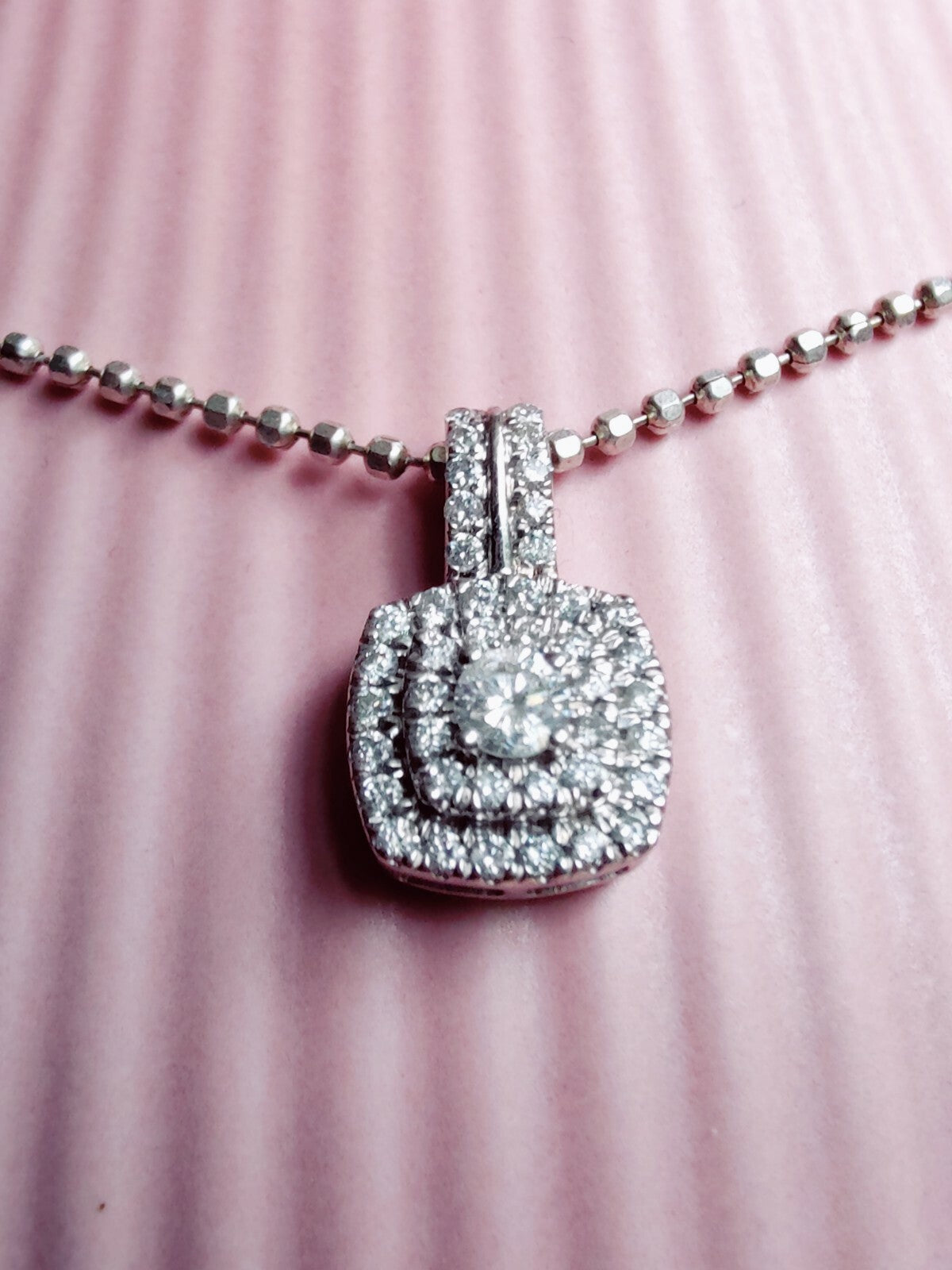 9ct White Gold, 0.5ct Brilliant Cut Diamond Halo Pendant Square Shape
