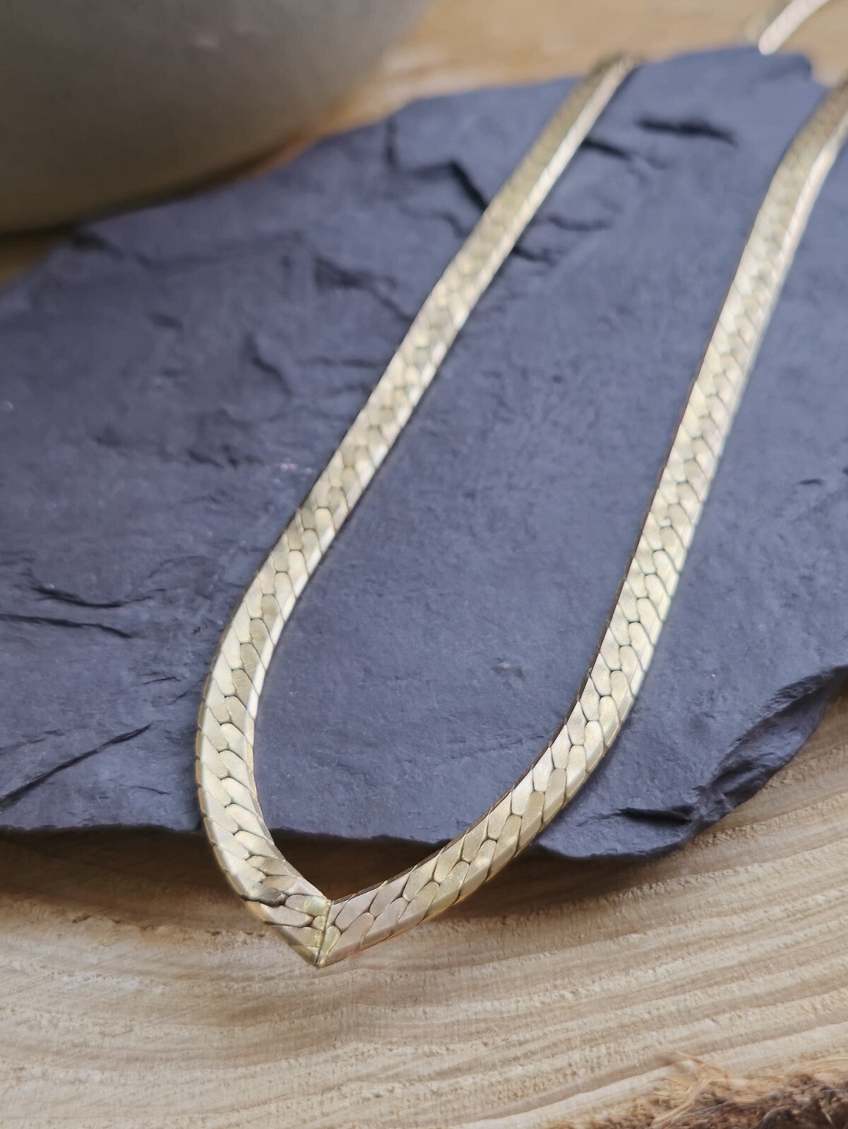 Vintage 9ct Solid Yellow Gold Chain/Necklace Herringbone 16inch Hallmarked 4.5mm