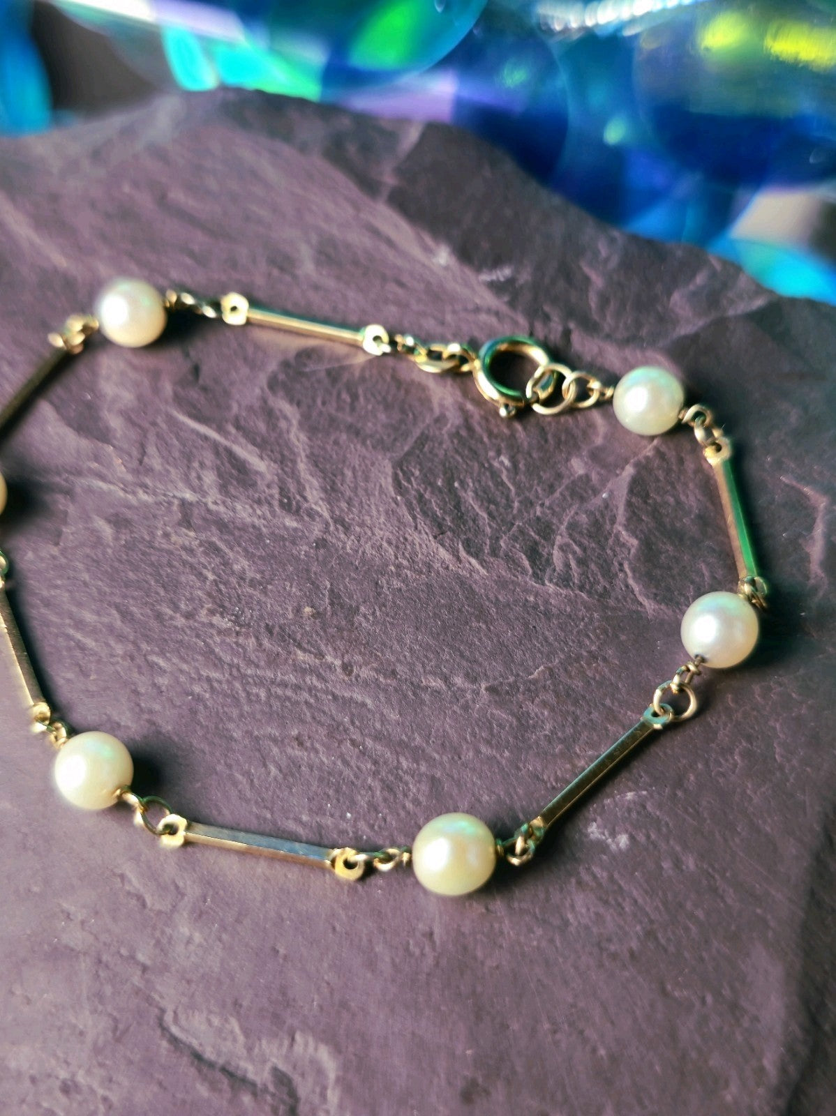 Vintage 8K Yellow Gold Pearl  Bar Bracelet 18.5cm Long Hallmarked (333) 3grams