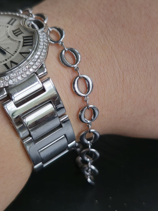 New Solid 9ct White Gold Circles Chain BRACELET 7.5inch Hallmarked Fancy