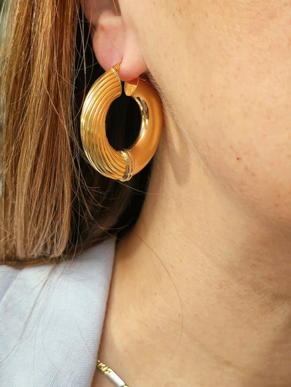 18ct Yellow Gold CHUNKY ROUND CREOLE HOOP EARRINGS Fashion 37mm Hoops Thick