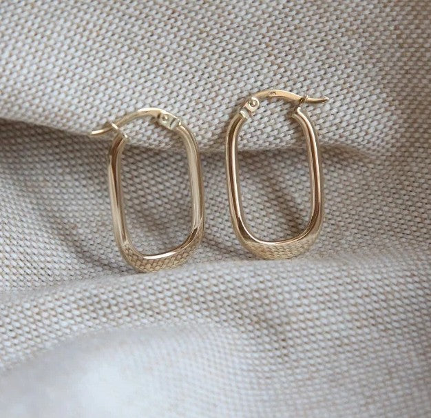 New 9ct Yellow Gold Hoop Square Rectangle Oval Earrings Flat 25mm long 375