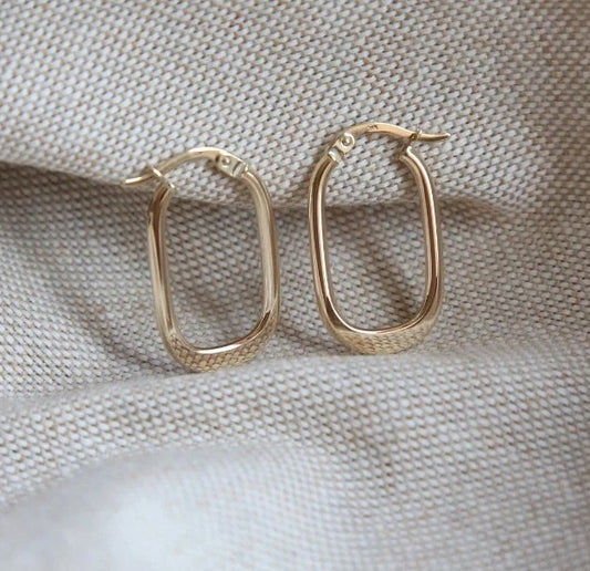 New 9ct Yellow Gold Hoop Square Rectangle Oval Earrings Flat 25mm long 375