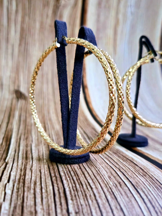 Big 9ct Yellow Gold Twisted Hoop Earrings Twist Hoops 77mm Diamond Cut Pattern