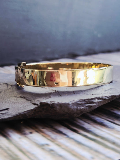 9ct Yellow Gold Chunky Flat Square Plain Bangle Stacking BRACELET 10mm Wide