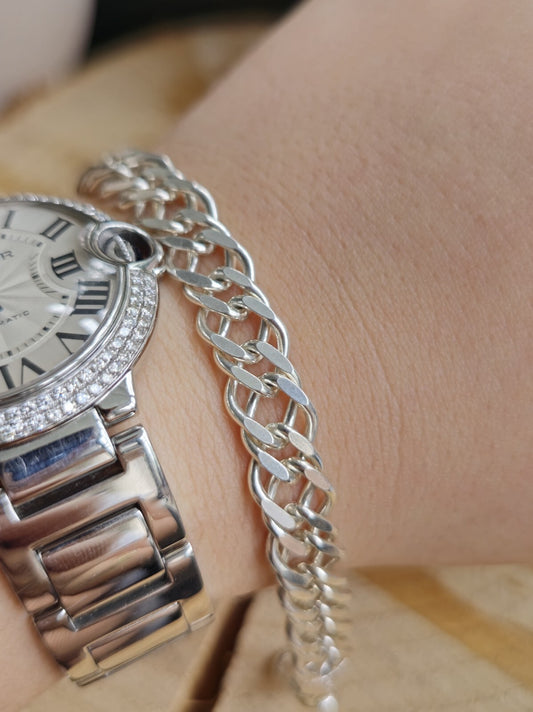 NEW 925 Sterling Silver Heavy Mens Chain Bracelet 18,5g Flat 9mm Double Link