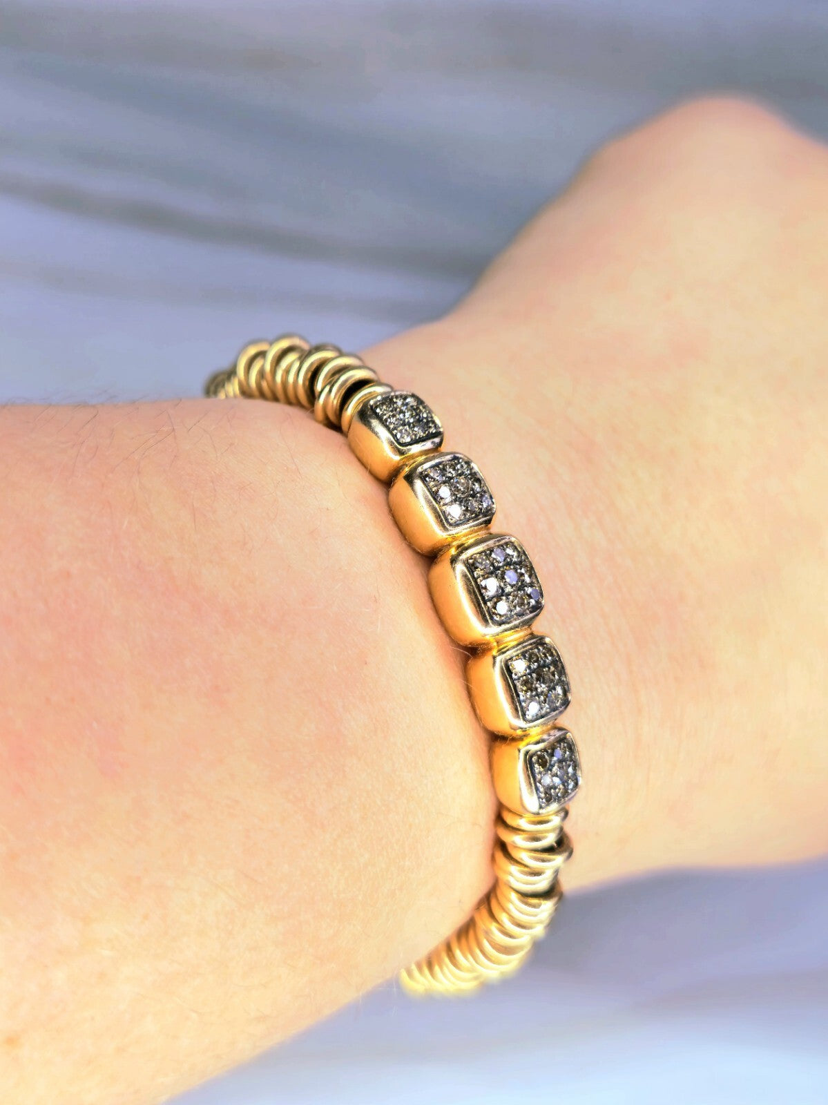 Solid 18k 750 Rose Gold Diamond Bracelet Heavy Gold Links Circles Expandable
