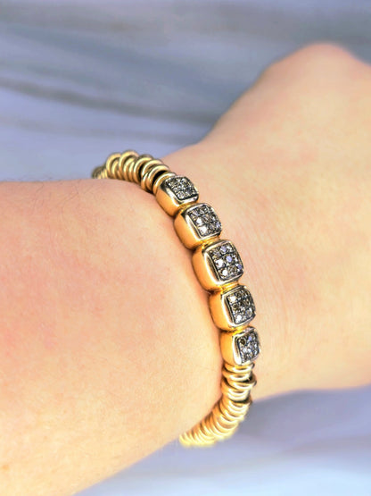Solid 18k 750 Rose Gold Diamond Bracelet Heavy Gold Links Circles Expandable