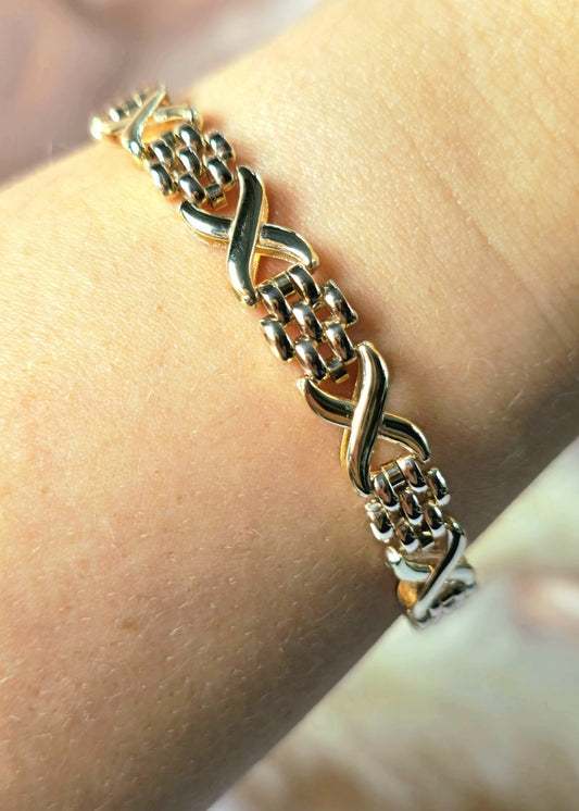 Solid 9ct Yellow Gold Beautiful Bracelet Grain X Shape Modern Gate Fancy 7.5''