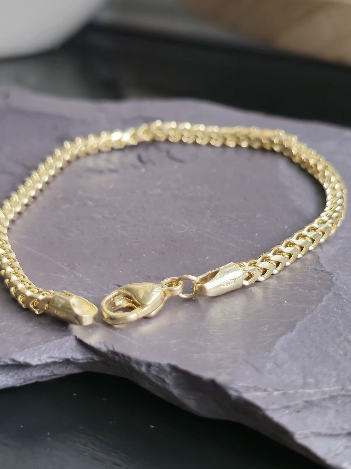 Solid 9ct Yellow Gold Franco Bracelet Cube 3D Thick Chain 9grams hallmarked