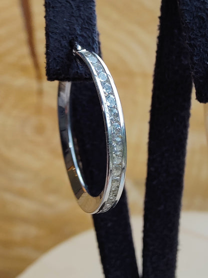 9K White Gold Hoops Cubic Zirconia Earrings 3.0 grams 25mm Hallmarked New CZ