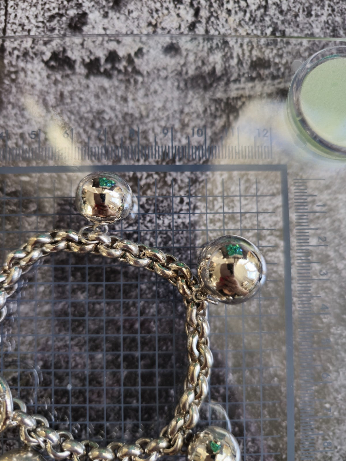 Sterling Silver Chunky Ball Charm Chain Bracelet 5 Dangling Balls Big Heavy