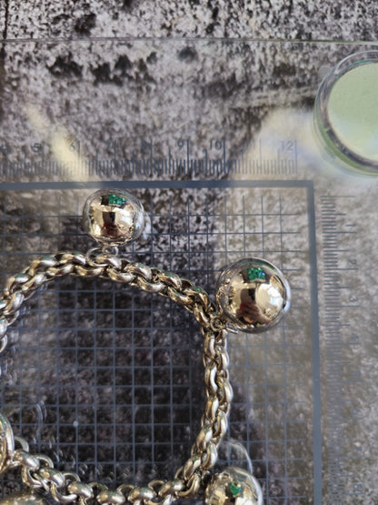 Sterling Silver Chunky Ball Charm Chain Bracelet 5 Dangling Balls Big Heavy